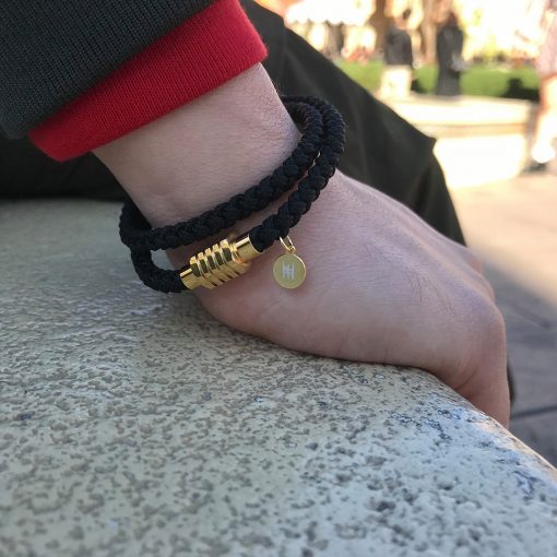 braided double wrap v2 black square on hand