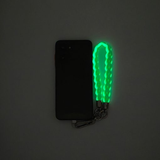 multi use glow in the dark phone lanyard-neon green & white with phone GLOW