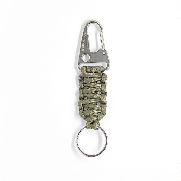 stainless steel keychain olive drab back small Stainless Steel Paracord Keychain - olive drab