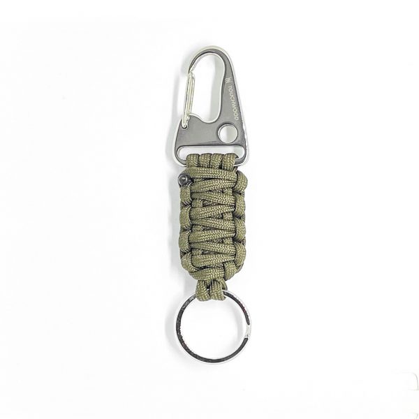 stainless steel keychain olive drab front small Stainless Steel Paracord Keychain - olive drab